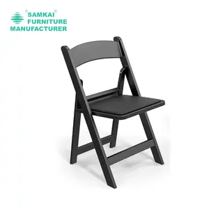 SK-ZDY-A006坚固的可堆叠白色树脂折叠椅，用于户外婚礼宴会座椅