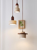 Lampe de table à manger style vintage, grand lustre à trois têtes, style Wabi-Sabi, rétro, en bois massif et pierre, LED 4000K, pour bar