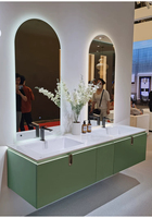 Kabinet Kamar Mandi Gantung Dinding Modern Minimalis Kayu Oak Murni Berlapis Lacquer dengan Wastafel Keramik Ganda Model Baru Set Kabinet Gaya Mewah