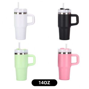 14oz Car Handle Tumbler Travel <b>Mug</b> Double Wall Insulated Stainless Steel Lid Straw Anti-Slip Base - Product Image 4
