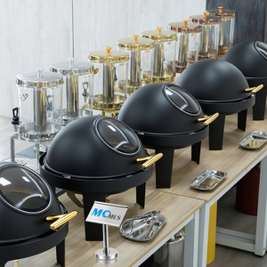 Chauffe-plat rond en acier inoxydable blanc de luxe, 6 L, best-seller, réchaud à nourriture en métal, chauffe-plat pour hôtel, buffet, fête - Product Image 1