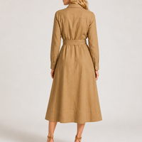 Robe chemise en lin à manches longues et ceinture pour femme, boutonnée sur le devant, taille nouée, longueur midi, personnalisable
