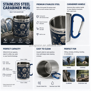 Taza de Viaje de Acero Inoxidable 304 con Asa, Taza de Camping con Mosquetón, Diseño Personalizado, Recuerdo de Dolomitas, Italia, Taza de Café - Product Image 4