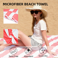 Serviette de plage en microfibre rose rayée avec impression par sublimation de logo personnalisé, idéale pour les activités estivales en plein air, le bain, les voyages, sans sable