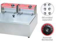 Friteuse électrique professionnelle en acier inoxydable 10L+10L 5000W Marque JIEYI pour usage domestique et restaurants de restauration rapide (frites)