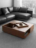 Table Basse Vintage 2023 en Noyer, Meuble de Salon, Table Basse en Bois Massif avec Grand Espace et Fonctions Multiples