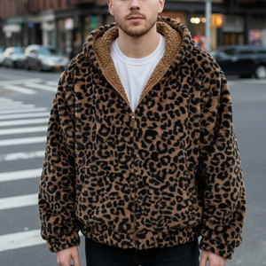 स्ट्रीटवियर निर्माता कस्टम फ्लेक्स क्रॉप्ड चीयर प्रिंट फर बॉडी फिट फर जिप हुड पुरुषों के साथ फर ज़िप अप जैकेट - Product Image 2