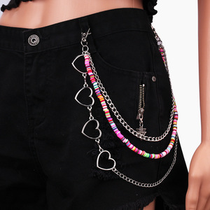 yueli Unisex Waist Chain Zinc Alloy Multi Layered Colorful Beaded Hip Hop <b>Padlock</b> Pendant Daily Wear Accessory - Product Image 3