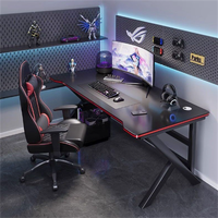 Escritorio Gamer Negro Económico en Oferta, Mesa de Juego de Fibra de Carbono Metálica con LED para Oficina en Casa, Resistente para Dormitorio o Sala de Estar