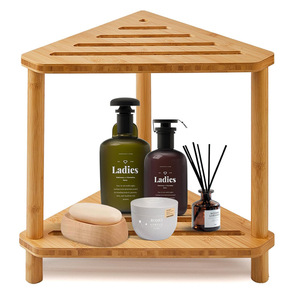 Étagère d'angle triangulaire en bambou à 3 niveaux, autoportante, pour salle de bain, rangement écologique, organisateur de comptoir de cuisine - Product Image 1