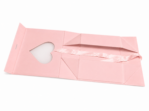 Custom Luxury Pink Heart <b>Window</b> Foldable Rigid Paper Gift Box With Ribbon Custom Logo Print <b>Window</b> Shape Own factory - Product Image 3