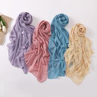 Vente en gros de nouveaux foulards fantaisie en mousseline de soie avec fleurs et perles pour femmes musulmanes, longs et larges foulards, à la mode, avec diamants et strass, châles Hijabs