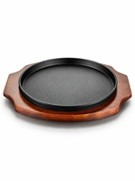 Plat à rôtir rond en fonte avec base en bois massif, facile à nettoyer et durable, pour cuisinière à gaz, restaurant et usage domestique