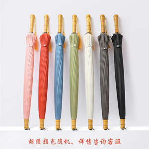 Paraguas Retro con Mango de Madera, 24 Varillas de Fibra, Protección Manual contra Sol y Lluvia, Doble Capa, Mango Largo, Estilo Bosque para Mujer - Product Image 3