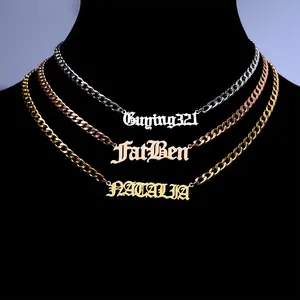 Personalized Stainless Steel Cuban Chain Necklace Jewelry Custom Name Plate Gold Necklace Chain For Men