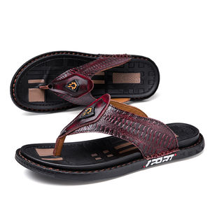 Tongs en cuir véritable pour hommes, sandales de plage à motif crocodile, pantoufles d'extérieur antidérapantes, tailles 38-45 - Product Image 6