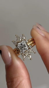 2CT Asscher Cut Lab Grown Diamond Ring Floral <b>Cluster</b> Pear Halo Engagement Ring Yellow Gold Fine Jewelry - Product Image 3