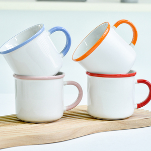 Personalisierbare 350ml Emaille-Imitat Tasse mit Buntem Henkel - Niedliche Keramik-Kaffeetasse für Büro und Heißgetränke - Product Image 5