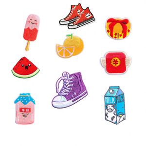 Patchs thermocollants/auto-adhésifs brodés mignons motif chaussures orange lait et sucettes glacées pastèque pour la décoration de vêtements et sacs - Product Image 1