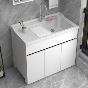 Mueble de Baño con Lavabo Integrado de Aluminio Espacial, con Lavabo Integrado, de Pie, Diseño Minimalista, Duradero - Product Image 1
