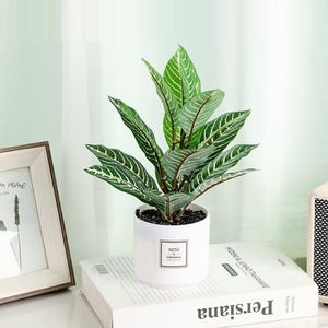 Decoraciones <span class=keywords><strong>de</strong></span> Escritorio para Sala <span class=keywords><strong>de</strong></span> Estar u Oficina, Plantas Artificiales en Maceta <span class=keywords><strong>de</strong></span> Seda Estilo Europeo Hechas a Mano, Flores Artificiales Realistas, Pequeñas y Verdes - Product Image 2