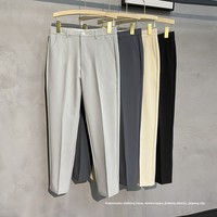 Celana Panjang Pria Model Inggris Terbaru Musim Gugur 2025, Kancing Tengah, Potongan Pendek, Tapered, Anti Kusut, Lurus, dan Longgar