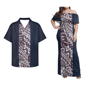 Custom Couple Sets Blue Couple Shirts Design for <strong>Lovers</strong> Polynesian Tribal Pattern Shirts for Men and Women Plus Size <strong>Dress</strong> 2pcs - Product Image 1