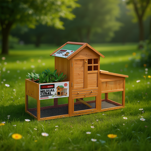 Conejera Grande de Madera de Pino Marrón Sólido, Mueble Duradero para Mascotas de Exterior, para Conejos - Product Image 2