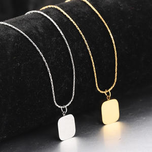 Stainless steel custom laser-engraved logo <b>pendant</b> mirror-finish square <b>pendant</b> <b>necklace</b> <b>for</b> women and <b>men</b> - Product Image 2