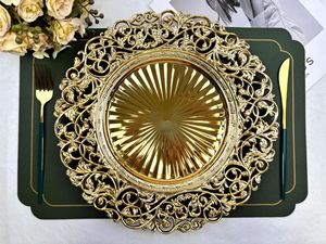 Assiettes de présentation décoratives en plastique doré de 13 pouces pour mariages, événements, fêtes et Noël – Assiettes creuses de service - Product Image 2