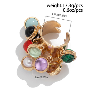 Bague tendance multicolore en perles de verre lisses avec pendentif gland pour femme, bague ouverte plissée large pour femme, bijoux cadeaux - Product Image 6
