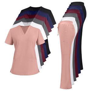 Ensemble de blouses médicales pour femmes, col en V, avec poches, rose, polyester, tricoté, uniformes d'hôpital pour infirmières, manches courtes avec poches fonctionnelles - Product Image 3
