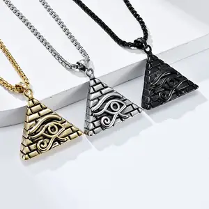 Black Ancient Egyptian Pyramid Eye Of Horus Titanium Stainless Steel Vintage Niche Personality Literary Necklace Pendants Men