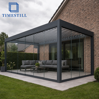 TIMESTILL Gazebo de jardin moderne en alliage d'aluminium et verre, pavillon extérieur type solarium avec toit à lames orientables, étanche et écologique
