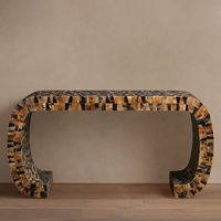 Table de Hall Courbe Continue en Mosaïque, Meuble de Luxe Artisanal Incrusté pour Hall d'Entrée, Décoration de Foyer