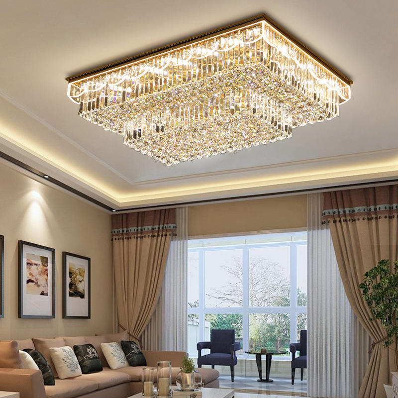 Hot Sale Modern Gold Luxury Dimmable Ceiling Light Hotel Lobby Bedroom Living Room Rectangular Led Crystal Ceiling Lamp