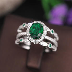 Conjunto de Joyería Nupcial Esmeralda T0796, Oro Rosa, Corte Ovalado, Engaste de Garras, Joyería Fina con Diseño Floral para Mujer - Product Image 3