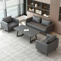 Ensemble canapé 3 places en cuir de style américain moderne et table basse, format compact pour la maison, le bureau, le salon ou la réception professionnelle
