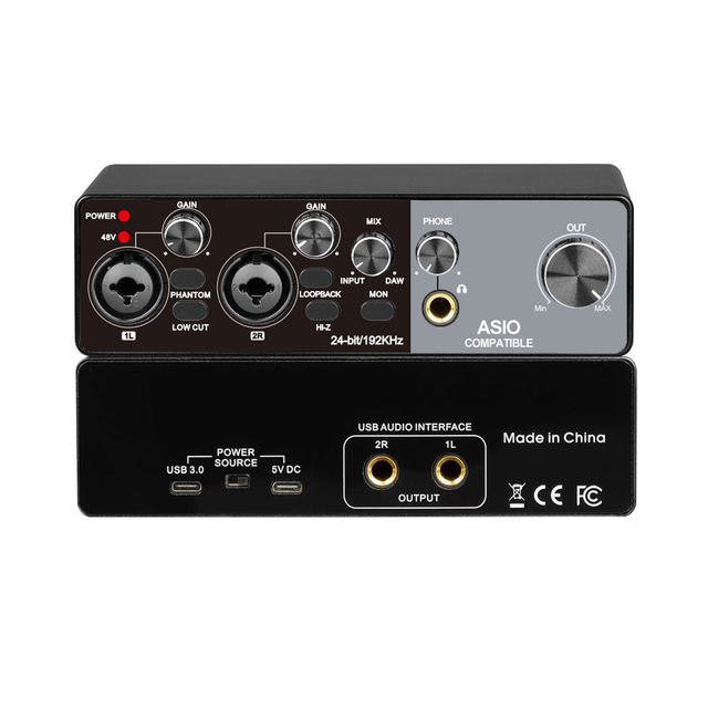 Rayco MQ22 Professional ASIO 2-Channel USB Audio Interface Mic Preamplifier Sound Card Low Latency for Live Recording Studio