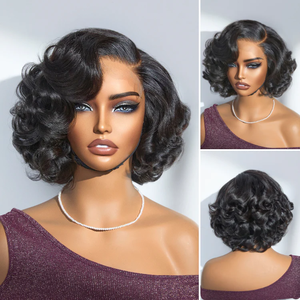 Perruques courtes pour femmes noires Style patron brun Ombre Highlight/naturel noir vague lâche court Bob perruque de cheveux humains vendeur sans colle - Product Image 2