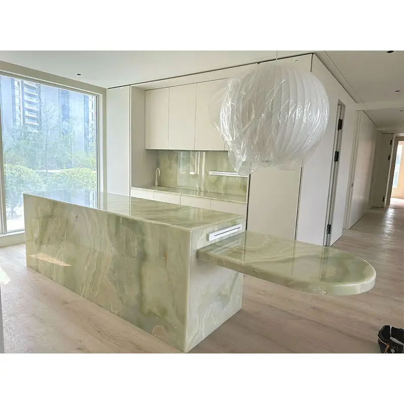 HZX Beautiful Polished Green Jade Onyx Marble Stone Slabs For Table Living room Bathroom kitchen furniture Wall Onyx Tiles