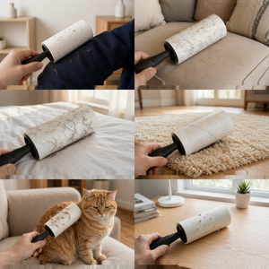 Rullo leva-pelucchi nero opaco con manico ad anello per appendere, fogli adesivi a strappo da 60 pezzi per la pulizia di divani, tappeti e biancheria da letto - Product Image 4