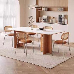 Conjunto de muebles de comedor de Fresno mediterráneo, juego de muebles de comedor rectangulares con 6 sillas para restaurante - Product Image 1