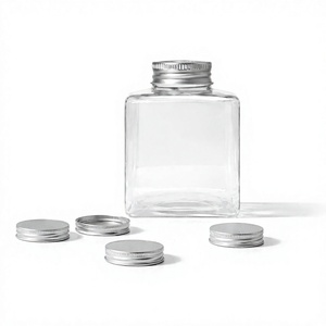 Pot carré en PET avec couvercle à vis en aluminium V500-3317, 500 ml, transparent, personnalisable avec impression sérigraphique pour sauces, vinaigrettes et boissons - Product Image 1