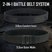Ceinture tactique MOLLE découpée au laser TUSHI avec boucle en alliage à verrouillage automatique, ensemble 2-en-1 : ceinture extérieure rigide de 120 cm et ceinture intérieure de 1,50 pouce pour usage intensif