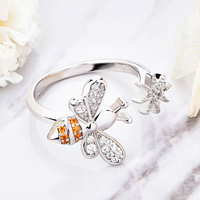 Mignonne abeille et étoile bague réglable en argent Sterling 925 zircon cubique Orange Accents bijoux animaux inspiré conceptions bagues pour femmes