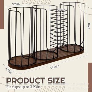 Iron And Wood <b>Paper</b> Cup Holder With Tiered Storage For <b>Kitchen</b> Countertop Coffee Organization - Product Image 4