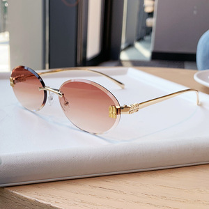 Oval <b>Frameless</b> Metal Sunglasses UV400 Type 3 Light Weight Unisex Gold <b>Frame</b> PC Lens - Product Image 4