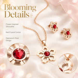 Conjunto de Joyería de Flores con Pétalos de Corazón Hueco para Mujer, Collar con Colgante de Cristal Rojo y Aretes - Product Image 2