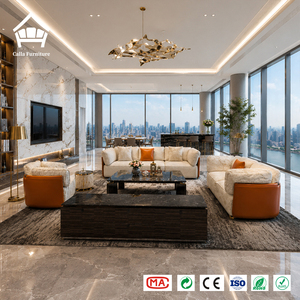 Set di Divani in Bouclé Crema Stile <span class=keywords><strong>Moderno</strong></span> Minimalista Italiano, Divano Modulare in Tessuto Trapuntato per Salotti di Lusso e Penthouse - Product Image 1